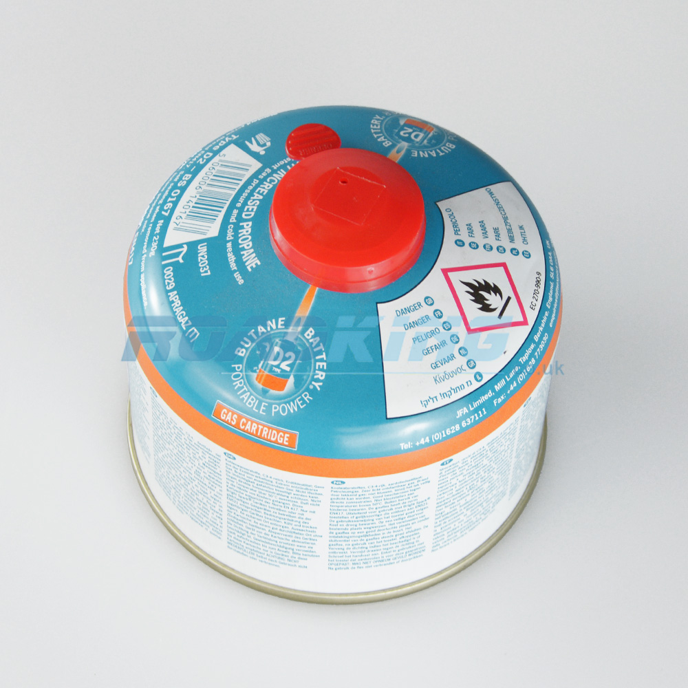 Gas Cartridge D2 Butane Battery EN417 Screw Top 230g ROADKING.co.uk